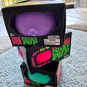 New Set of 3 Nee Doh Funky Pup Squeeze Toy - Purple, Pink, Teal